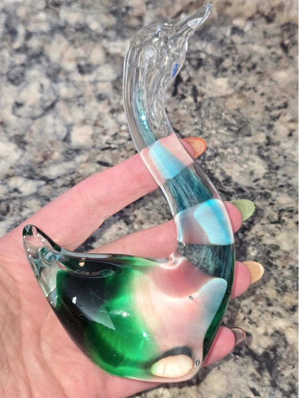 Murano Italy Hand Made Art Glass Swan Blue Green Clear